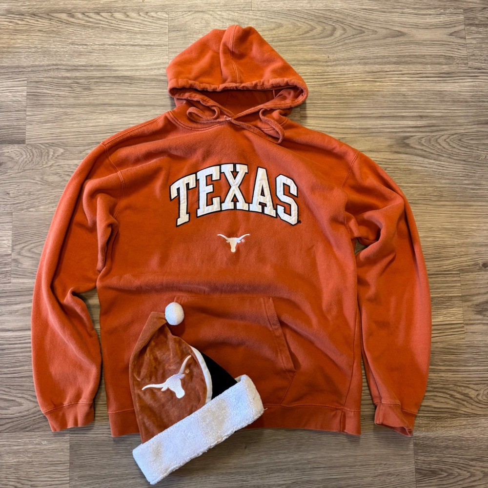 Vintage Y2K Texas Longhorns Hoodie and Santa Hat Set Genuine Stuff Burnt Orange